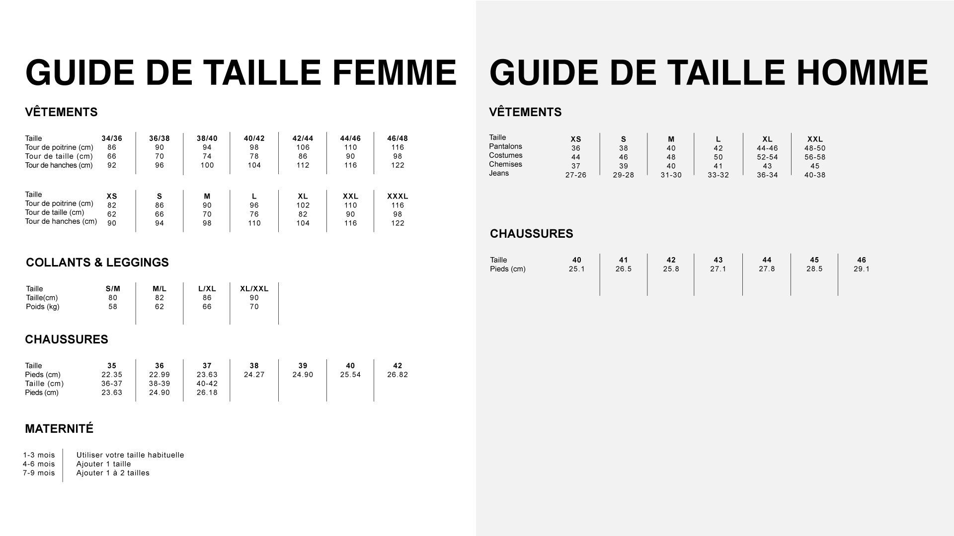 Guides des tailles
